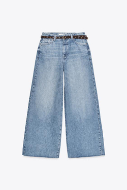 ZARA ДЖИНСЫ Z1975 WIDE LEG CROPPED С ВЫСОКОЙ ПОСАДКОЙ И ПОЯСОМ, ВЫЦВЕТШИЙ СИНИЙ