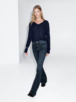 Massimo Dutti Расклешенные джинсы скинни с высокой посадкой, темно-синий