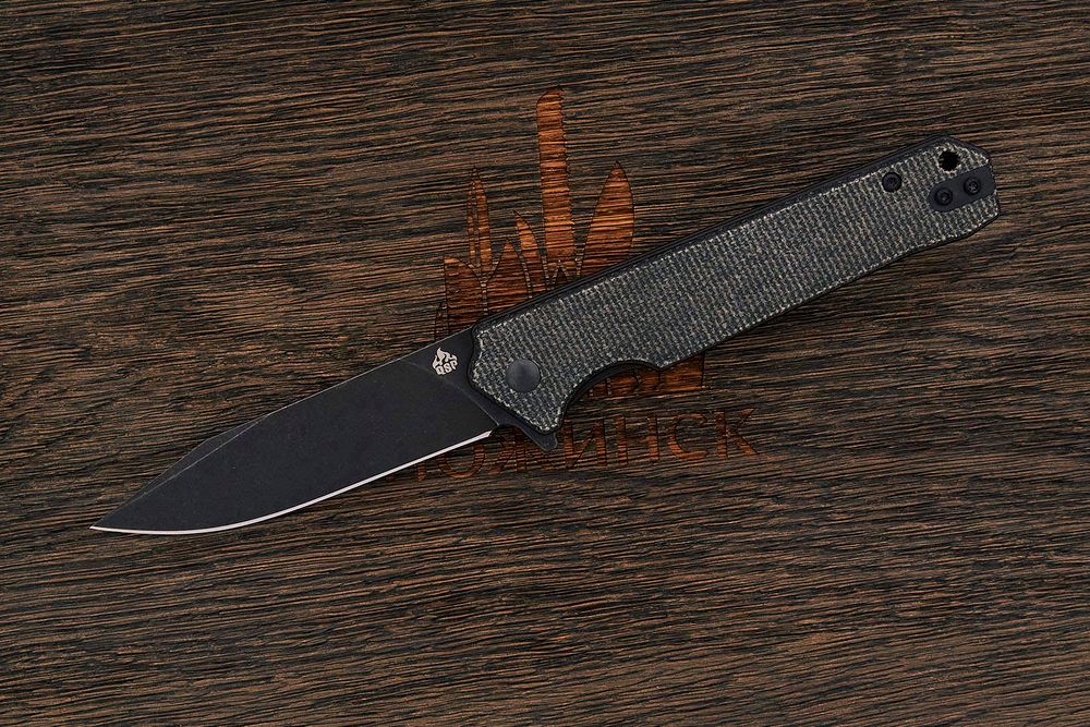 Нож складной QSP Mamba V2, клинок 89мм, сталь D2, рукоять микарта чёрная