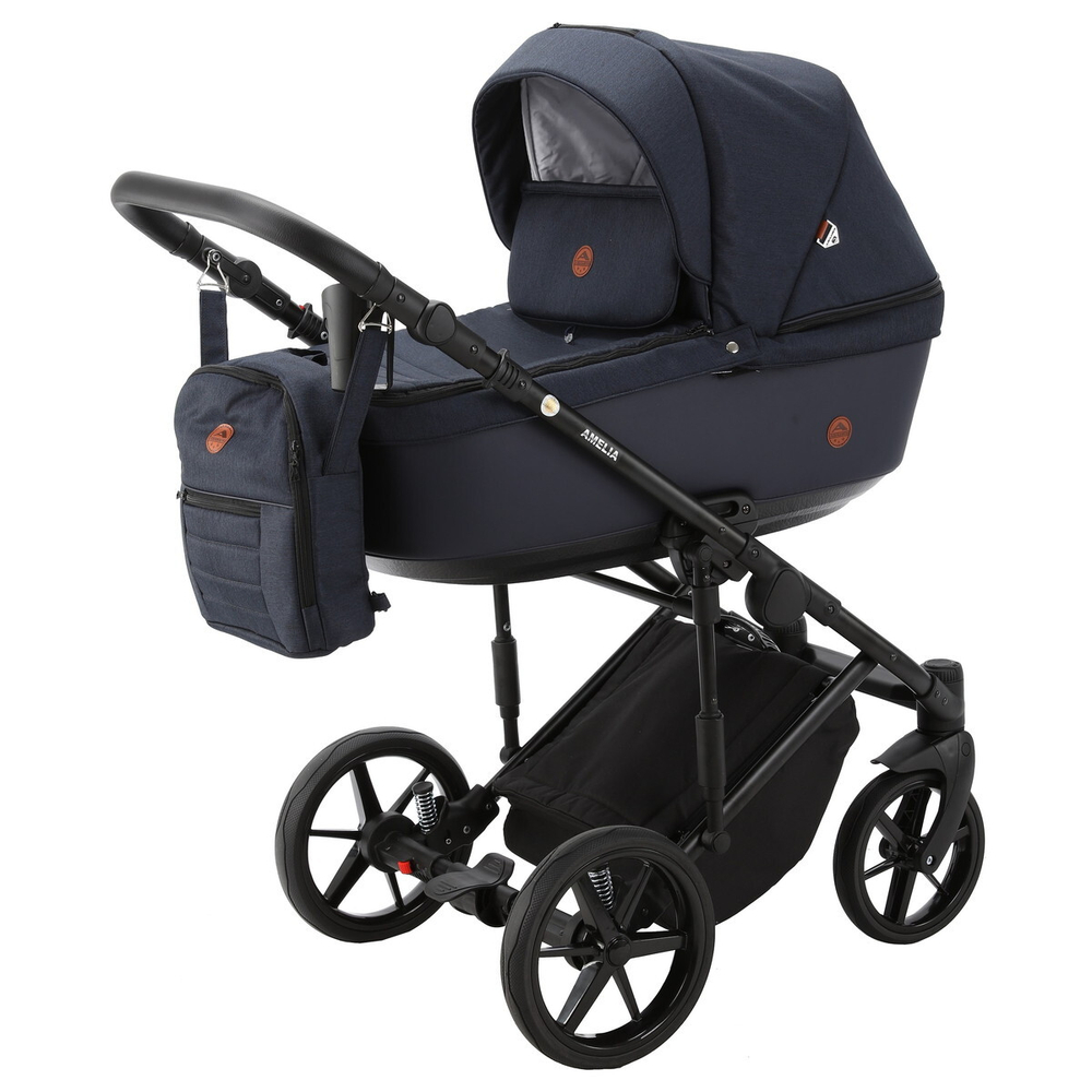Детская коляска Adamex Amelia 2 в 1 AM242-TIP (Т.СИН.ТК.+Т.СИН.КОЖА)