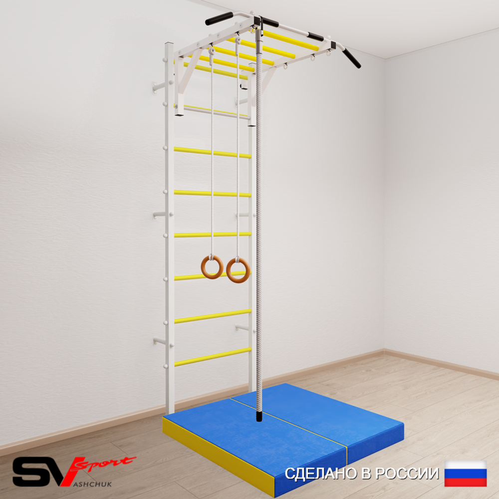 Шведская стенка Sv Sport усиленная 6334 (Турник рукоход/Канат/Кольца/Мат 1м)