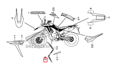 86648-KZZ-M20ZA. STRIPE D, L. MIDDLE COWL *TYPE1*. Honda CRF250Rally, Sticker OEM