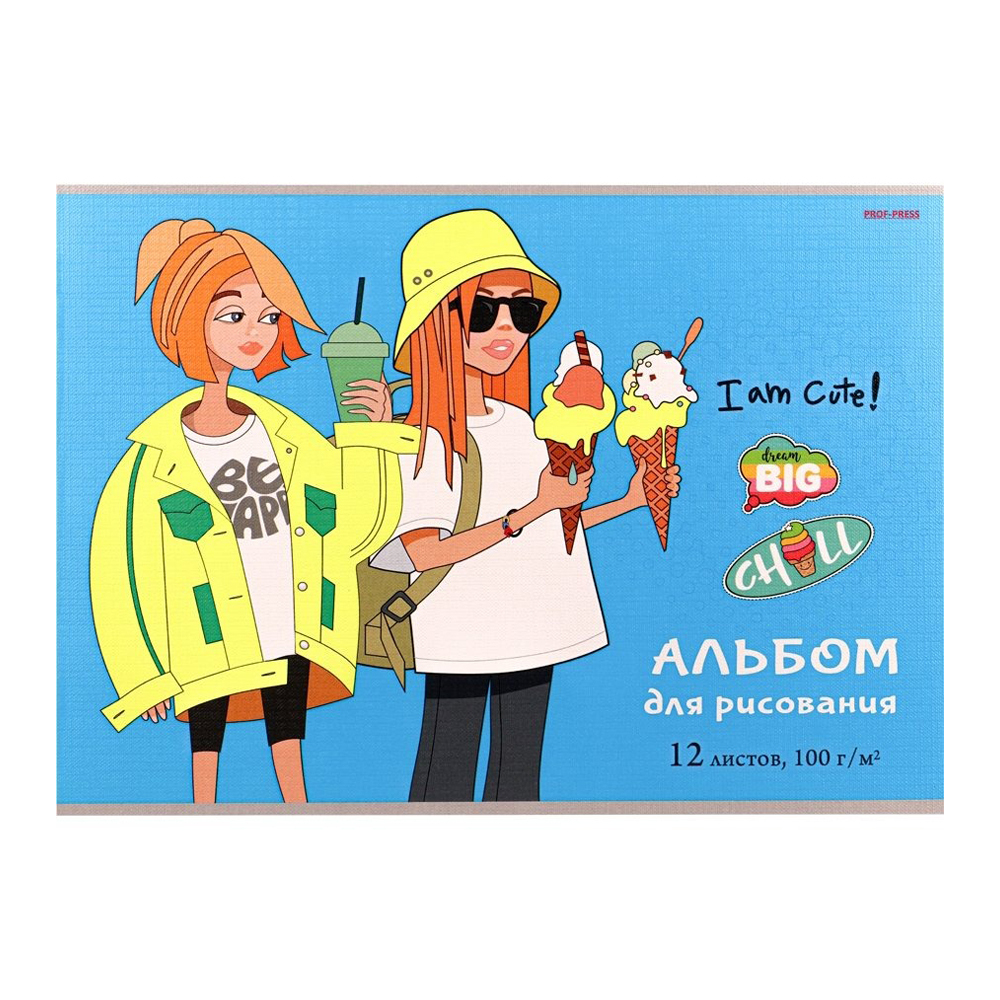Альбом для рисования Проф-Пресс, формат А4, 12 листов, офсет, серия "Девчонки и стиль"
