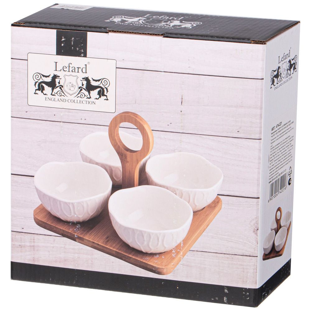 НАБОР САЛАТНИКОВ LEFARD "NATIVE" 4 ШТ. 200 МЛ 10*5 СМ НА ДЕР. ПОДСТАВКЕ С РУЧКОЙ (КОР=12НАБ.)