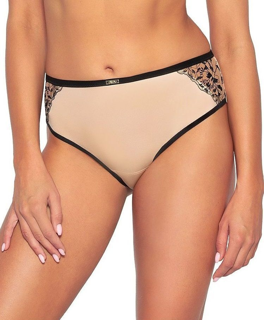 Трусики-бразилиана с изысканной вышивкой по бокам (Размер: M) (Цвет: черный с бежевым)