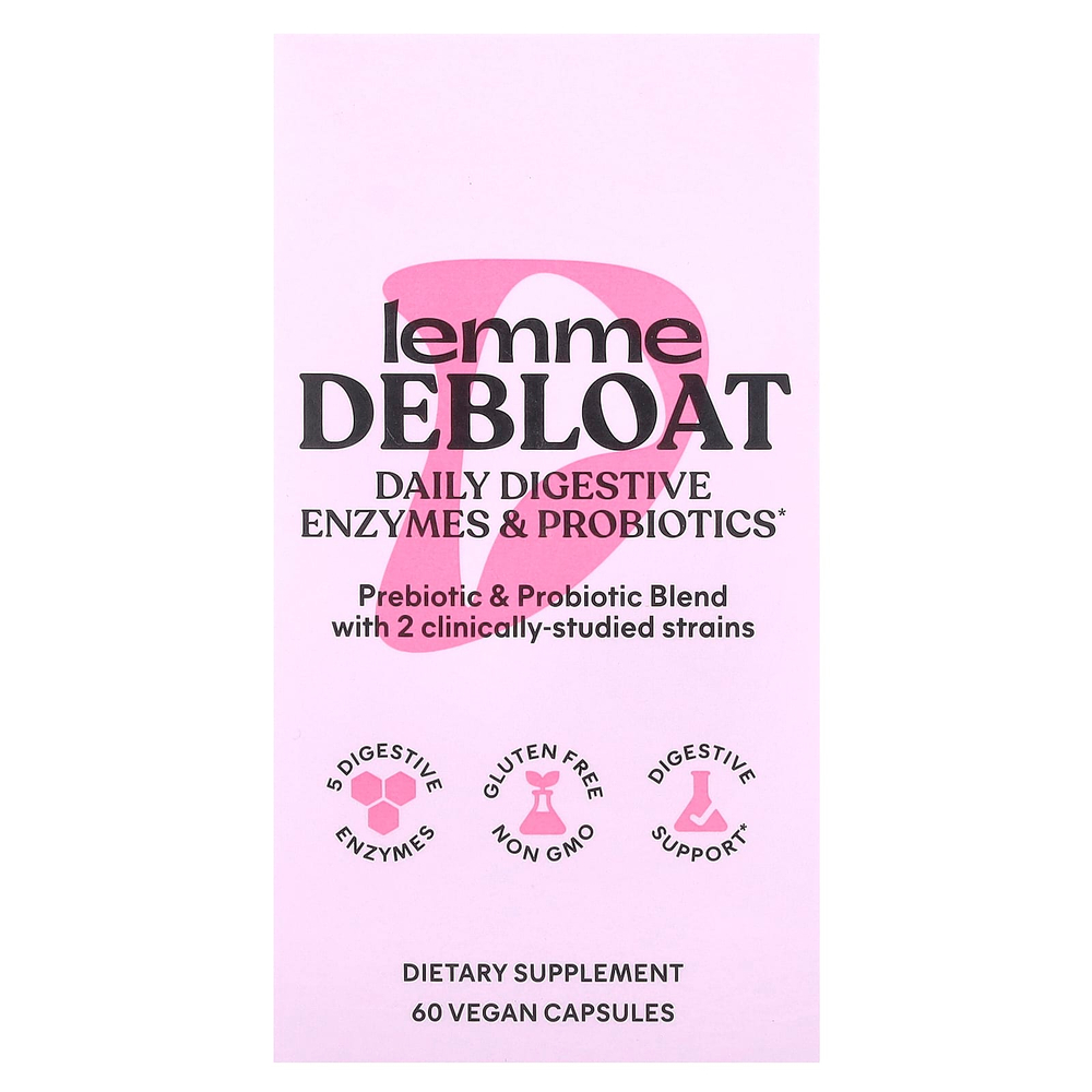 Lemme, Debloat, ежедневные пищеварительные ферменты и пробиотики, 60 веганских капсул