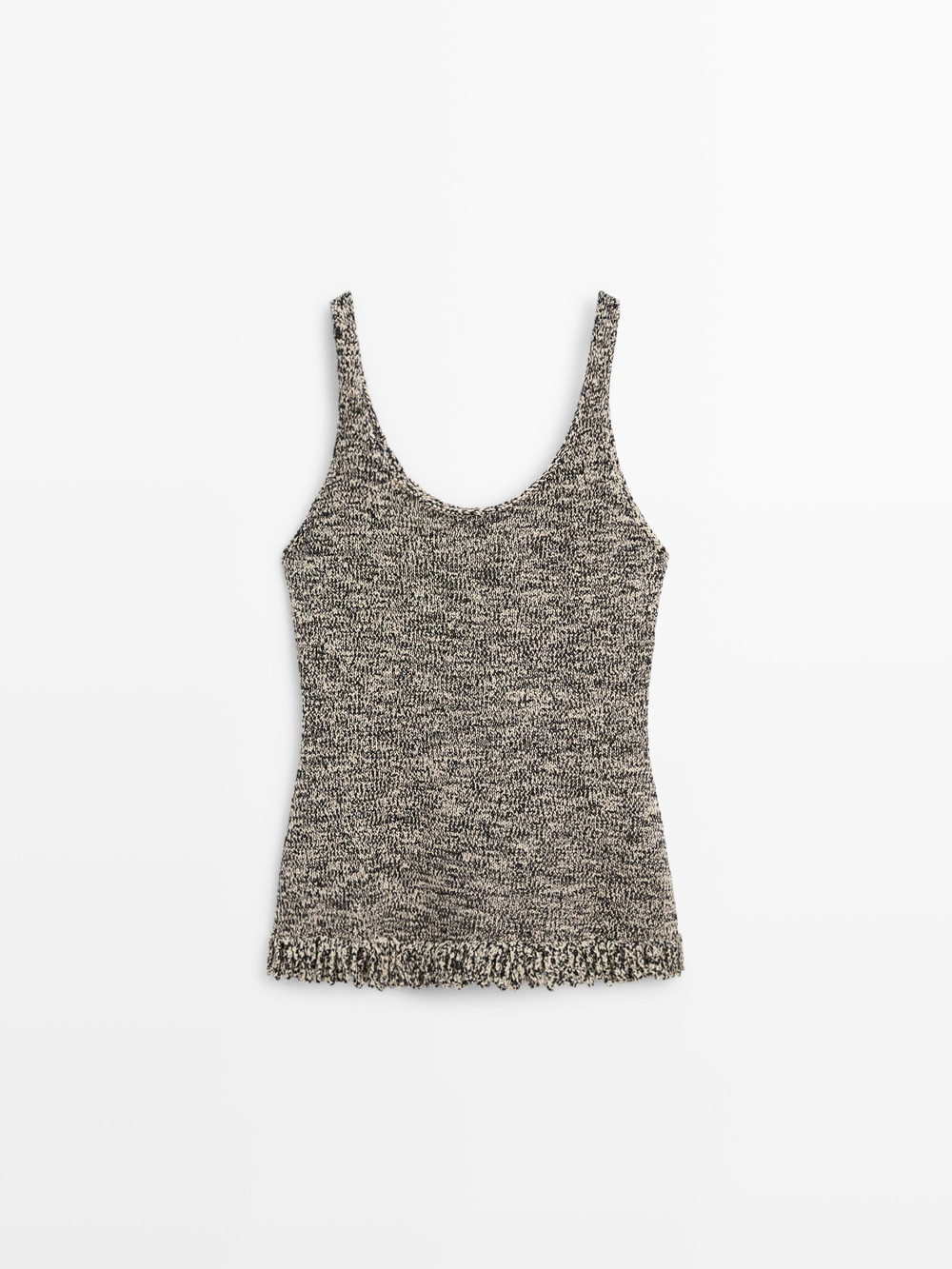 Massimo Dutti Трикотажный топ Total Look с бахромой, черный