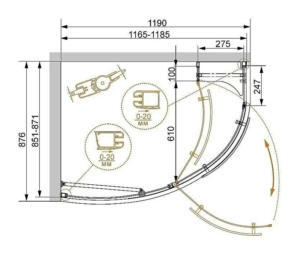 Душевой уголок Cezares Elena 120x90 ELENA-RH-1 стекло прозрачное/профиль хром