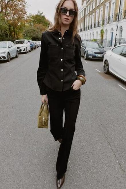 ZARA БРЮКИ FLARE С НИЗКОЙ ПОСАДКОЙ, ЧЕРНЫЙ