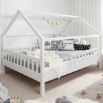 Кровать-домик 140x200 Чайн из сосны с регулировкой высоты, бортиками и основанием, белая