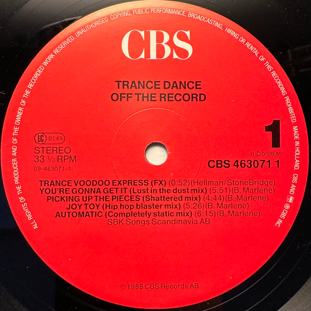 Trance Dance - Off The Record - The Remix Album (Голландия 1988г.)