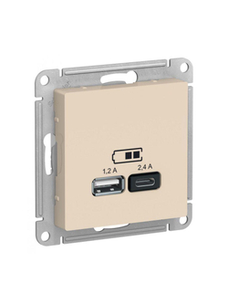 Розетка USB AtlasDesign тип A+C 5В/2.4А 2х5В/1.2А механизм беж. SE ATN000239