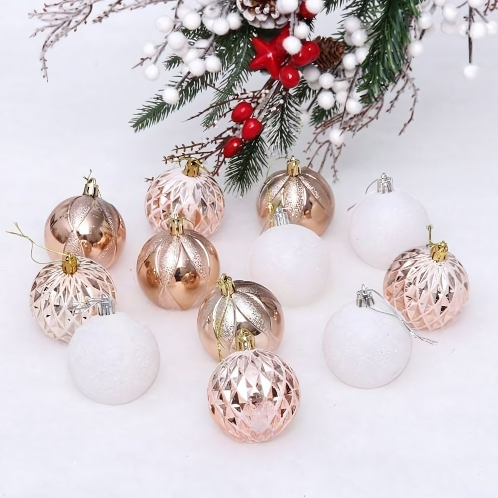 Набор шаров 6 см "Нежность" 12шт. Шампань/Белый