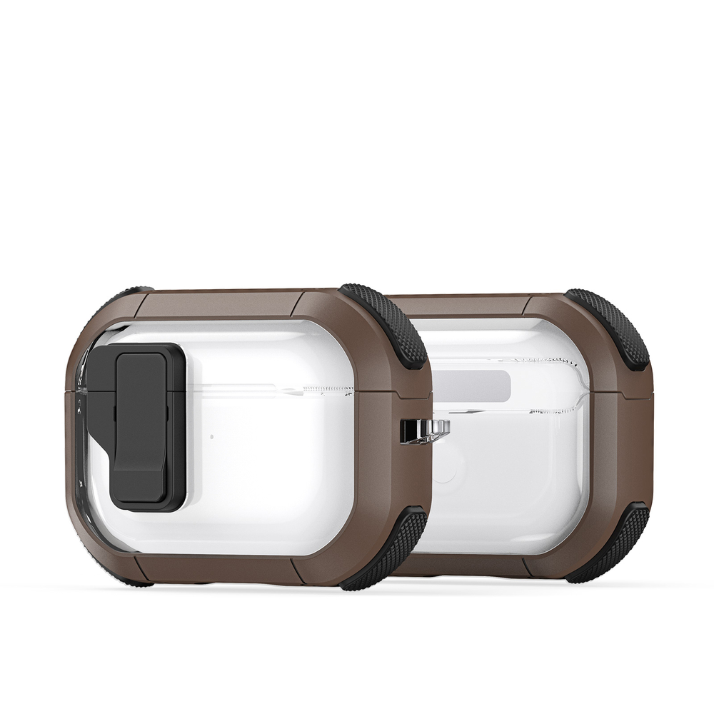 Чехол от Dux Ducis с замком для AirPods Pro 2, прозрачный с вставками цвета хаки (KhakiBlack), серия PECN Series Case, в комплекте с карабином