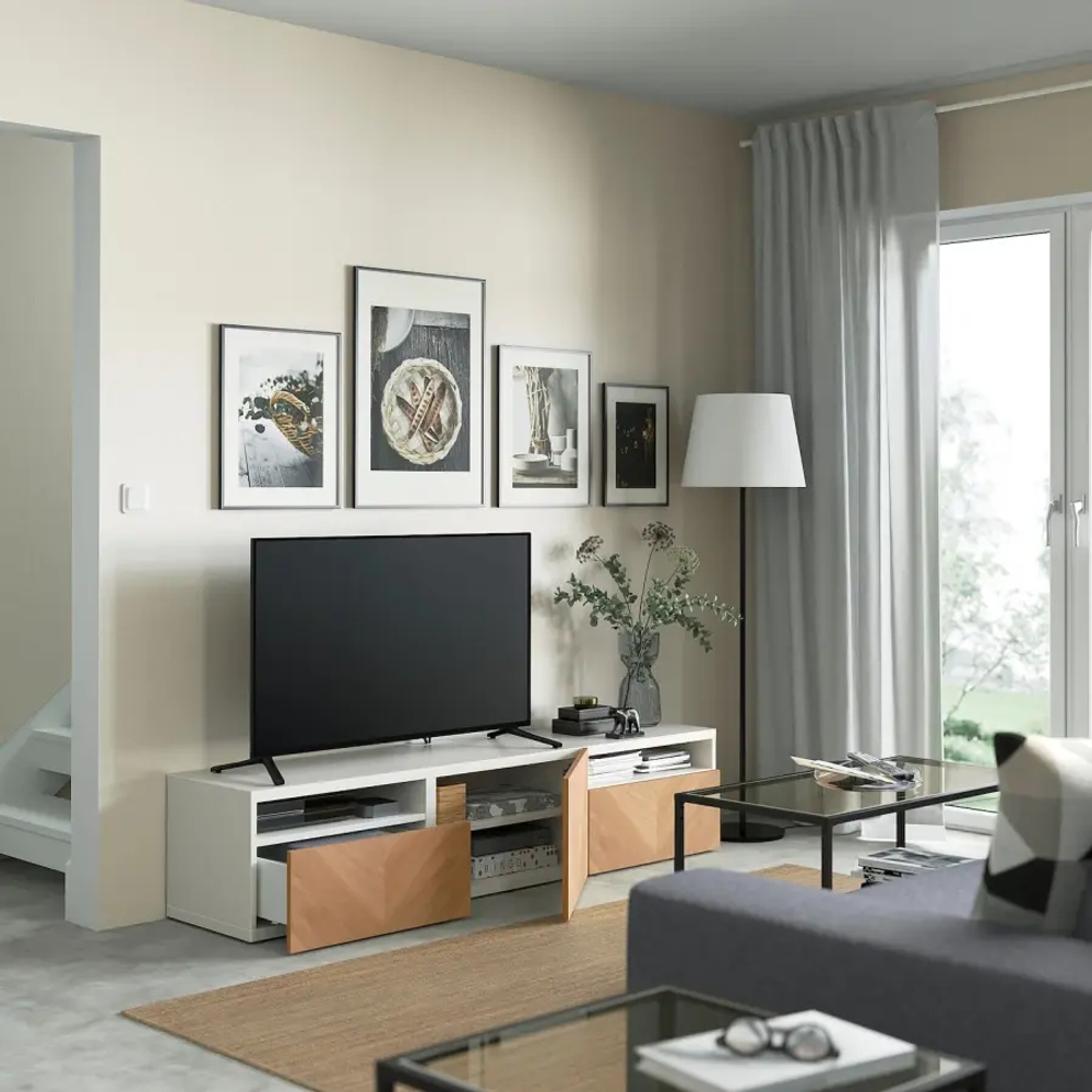 Тумба под ТВ - IKEA BESTÅ/BESTA/БЕСТО ИКЕА, 42х39х180 см, белый/коричневый