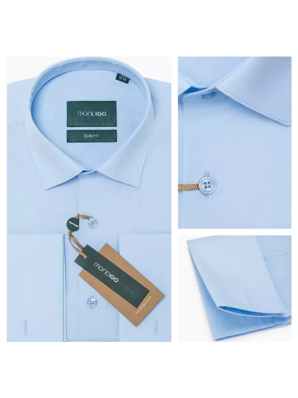 Рубашка под запонки приталенная SLIM FIT с длинным рукавом, голубая