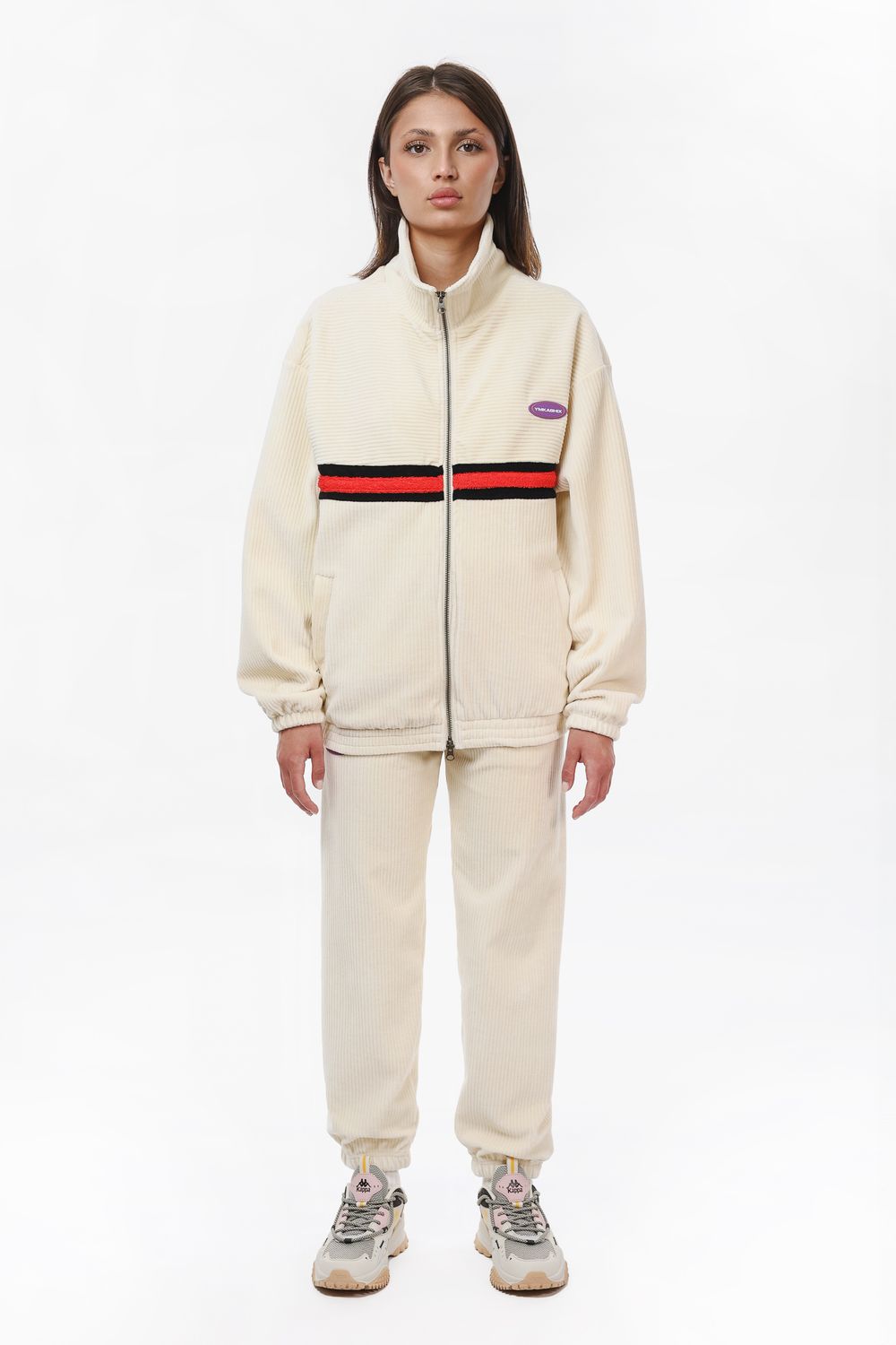 Брюки Ymkashix велюровые Stripe track белые