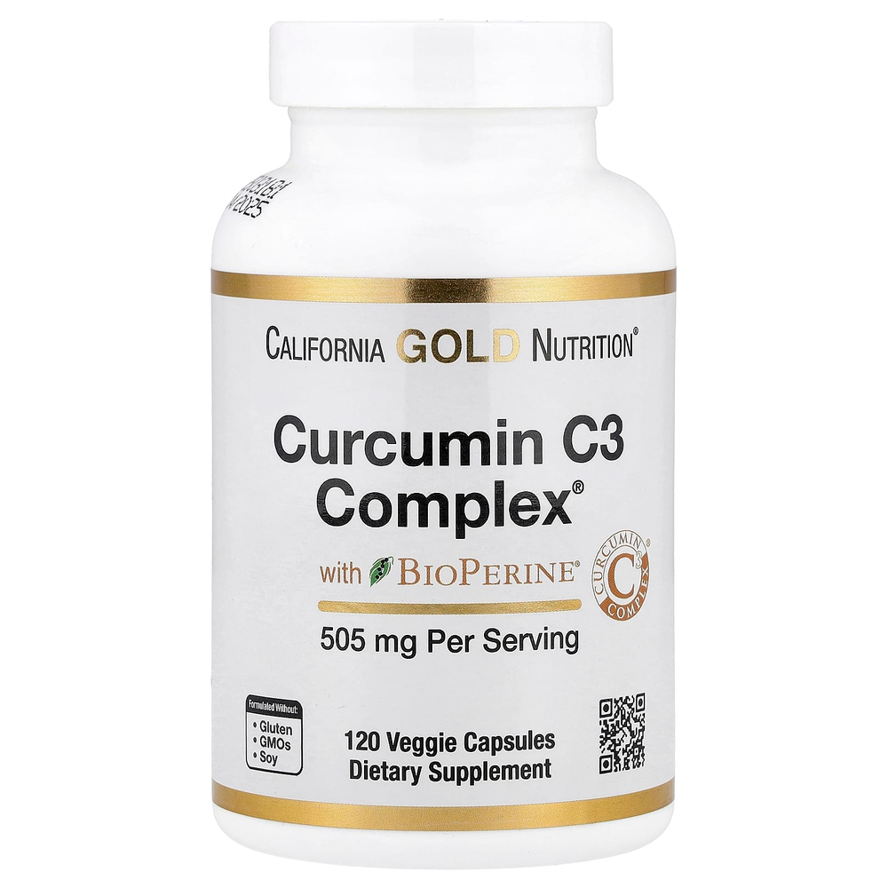 California Gold Nutrition, Curcumin C3 Complex®, комплекс куркумина из куркумы с экстрактом чёрного перца BioPerine®, повышенная биодоступность, 120 растительных капсул