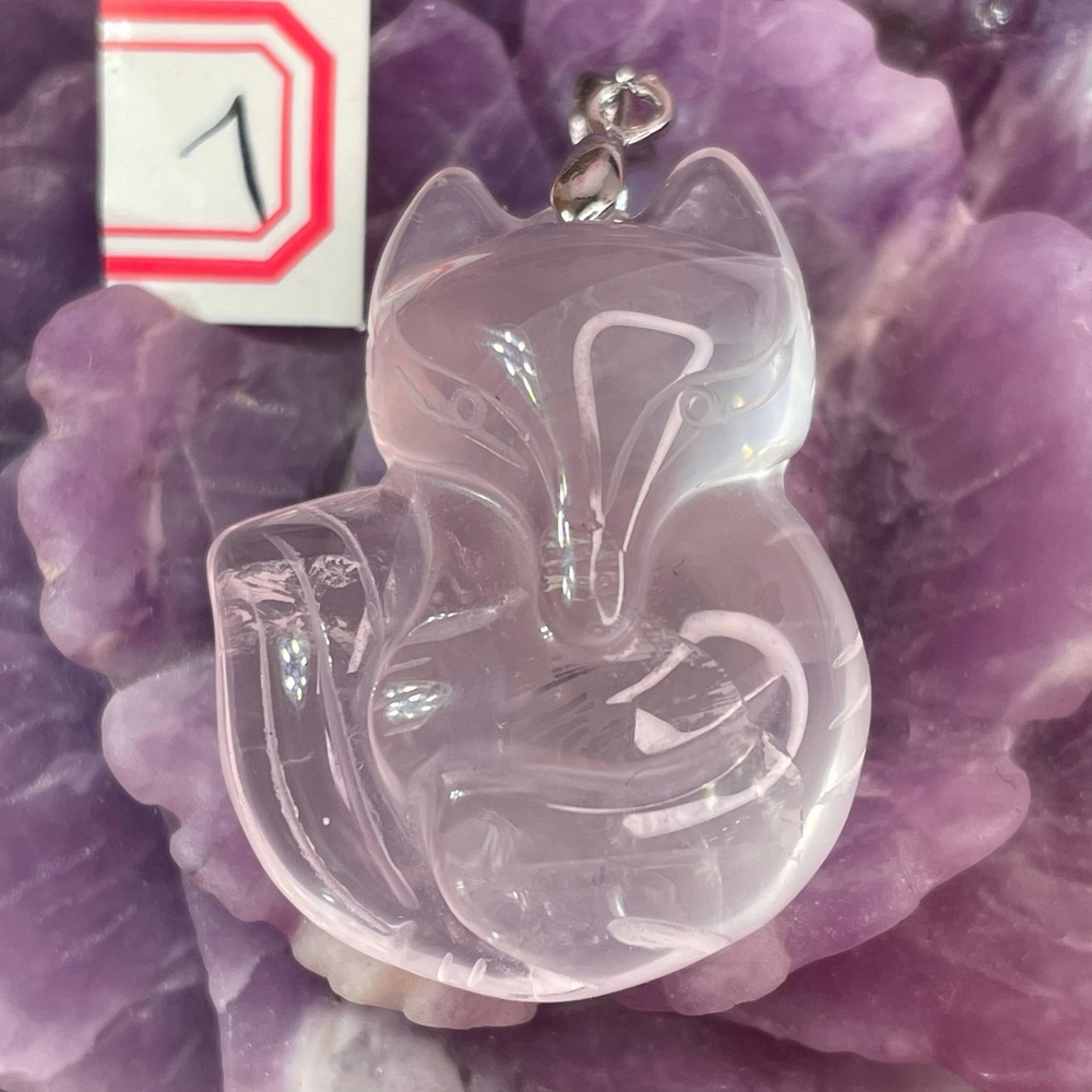 34143 Розовый кварц Мадагаскарский Кулон Лиса 24*30мм