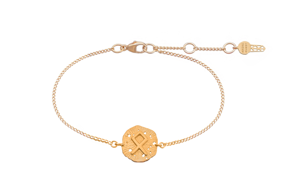 Браслет с руническим медальоном-амулетом Одал на цепочке, серебро