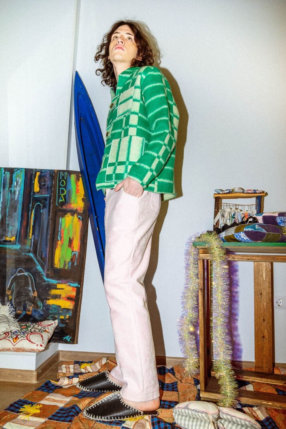 Куртка Soeurs Шерстяная в Клетку / Green Plaid Jacket зеленая