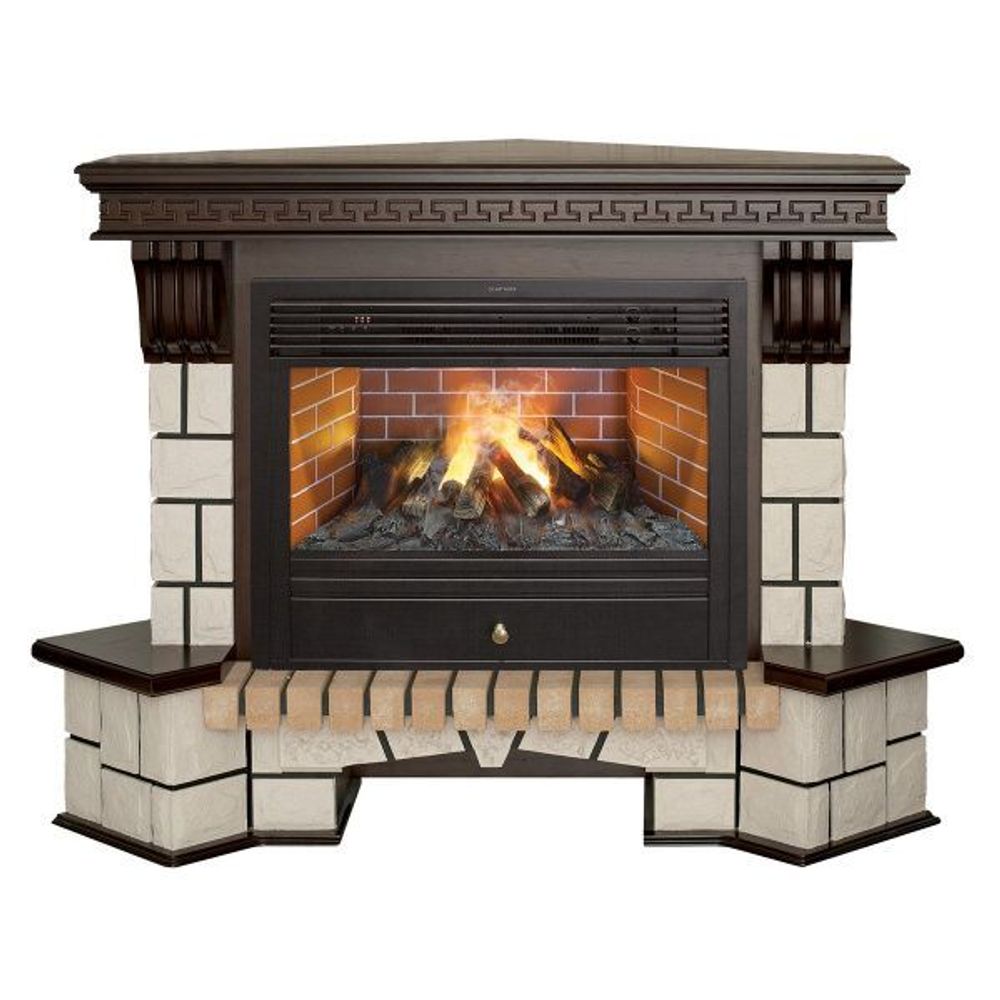 Электрокамин RealFlame Stone Coner AO античный дуб с очагом 3D Novara