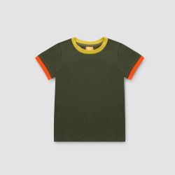 Футболка темно-оливковая с цветной отделкой