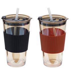 GAEM Стакан с трубочкой, 490 мл, L8,5 W8,5 H14,5 см, 2в.