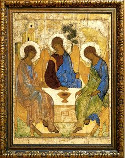 Святая Троица - копия иконы Андрея Рублева на холсте.