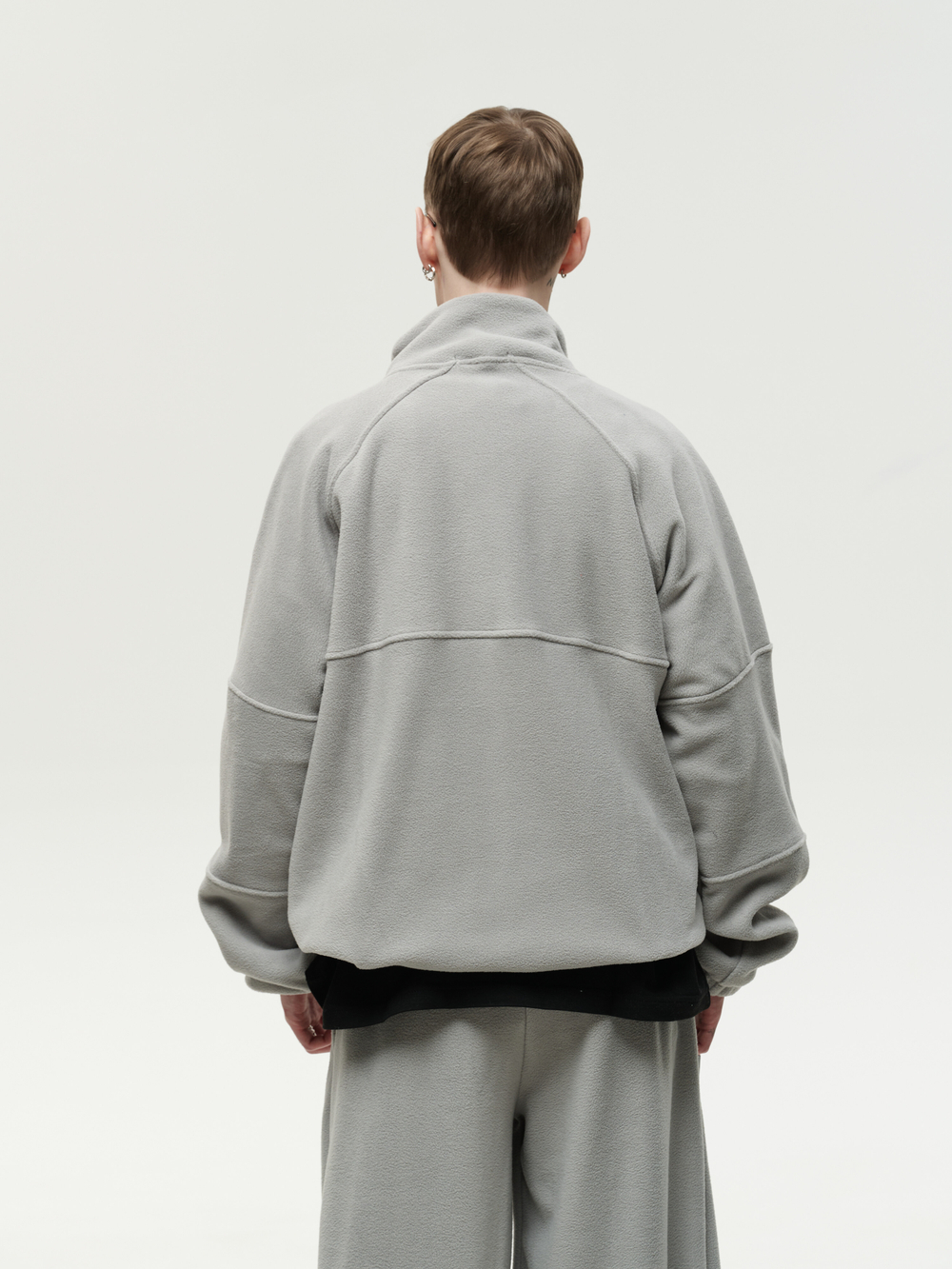 Drawstring Half-Zipped Sweatshirt Grey