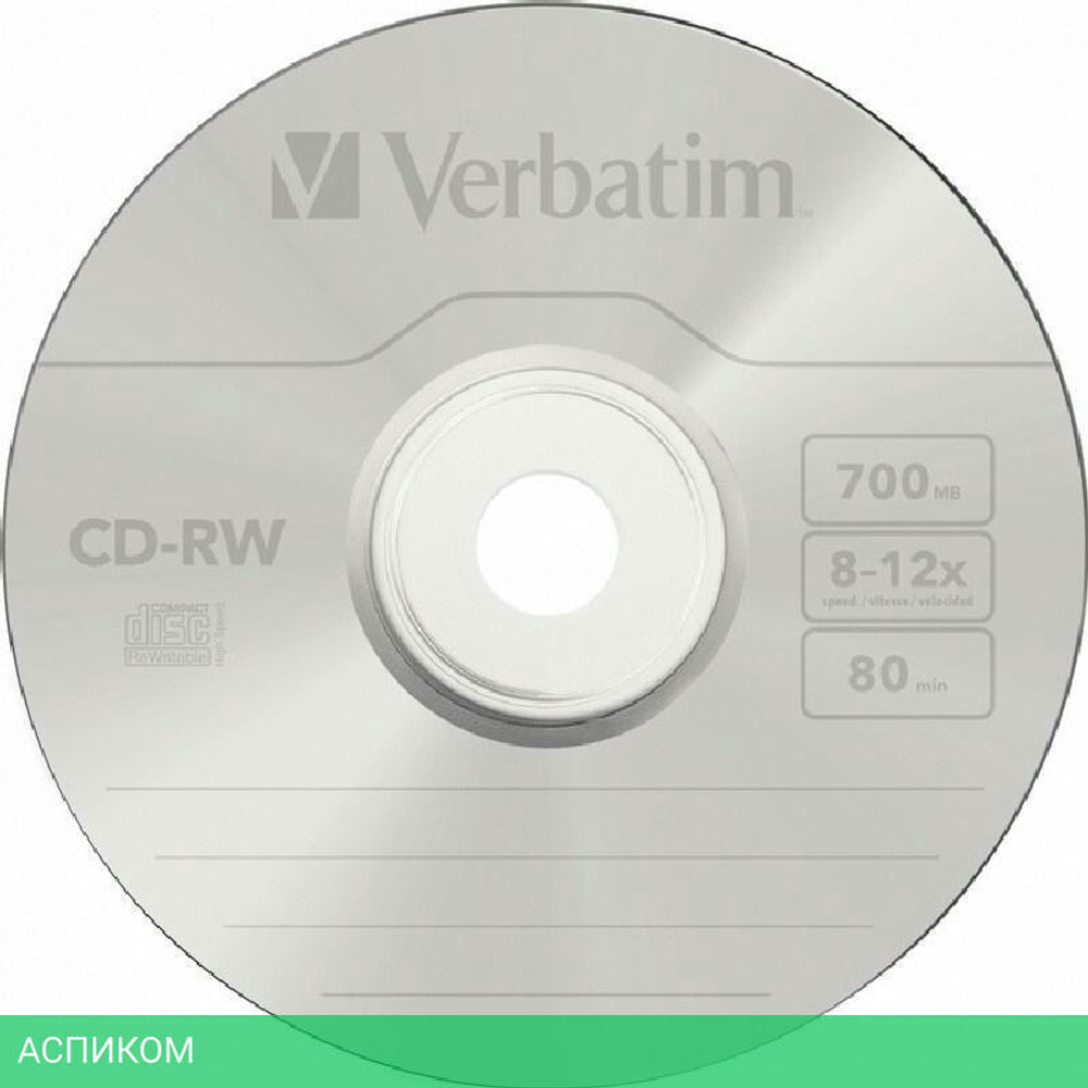 CD-RW диск Verbatim 700MB 12x Cake Box (43480)