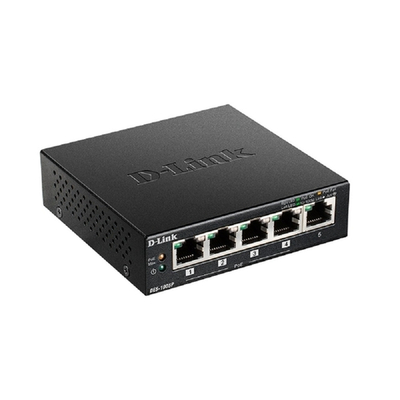 D-Link DES-1005P/B1A Неуправляемый коммутатор с 5 портами 10/100Base-TX, (4 порта PoE 802.3af/at, PoE-бюджет 60 Вт)