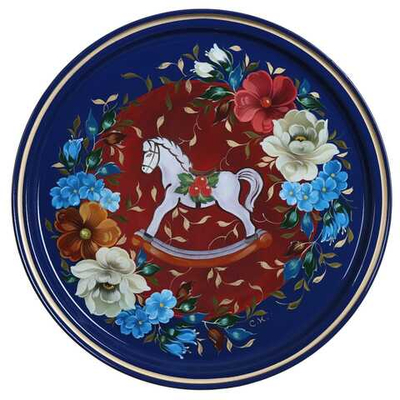 Жостовский поднос декоративный, размер 30 см (A9), металлический