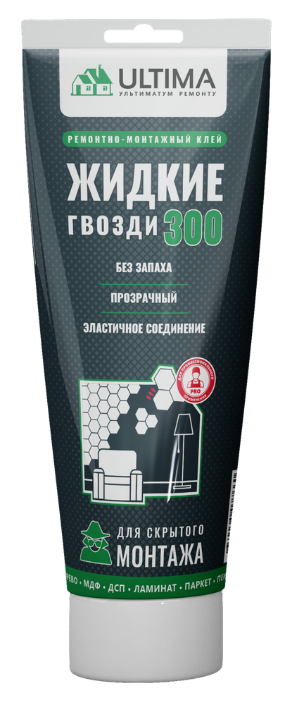 Жидкие гвозди ULTIMA 300 клей (акрил) прозрачный ремонтно-монтажный 250 г ТЮБИК арт.ADHES30030