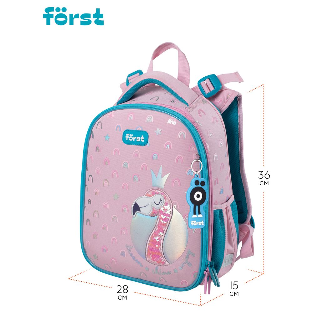 Ранец Först F-Top "Shiny flamingo" 36*28*15 см, 2 отделения, 2 кармана, анатомическая спинка