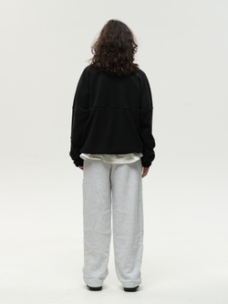 Drawstring Half-Zipped Sweatshirt Black