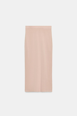 ZARA ТРИКОТАЖНАЯ ЮБКА МИДИ, ТЕЛЕСНО-РОЗОВЫЙ