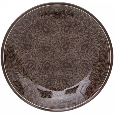 Ляган плоский 42см коричневый Риштанская Керамика