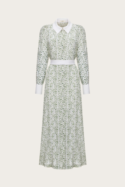 Платье-халат из молочного шелкового крепдешина с авторским принтом