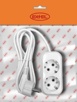 Удлинитель сетевой электрический бытовой EX&EL 2 гнезда 1м с заземлением