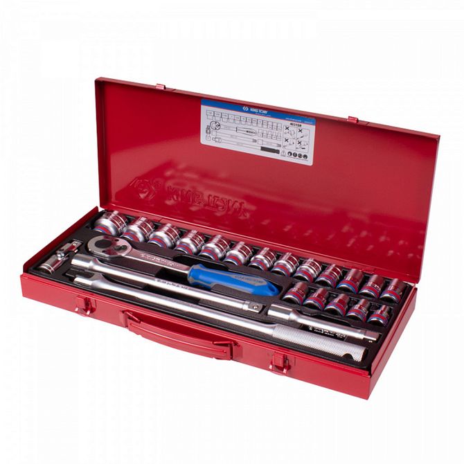 KING TONY (4031SR) Набор торцевых головок с принадлежностями 1/2", 12-гранные, 3/8"-1&1/4", 23 предмета