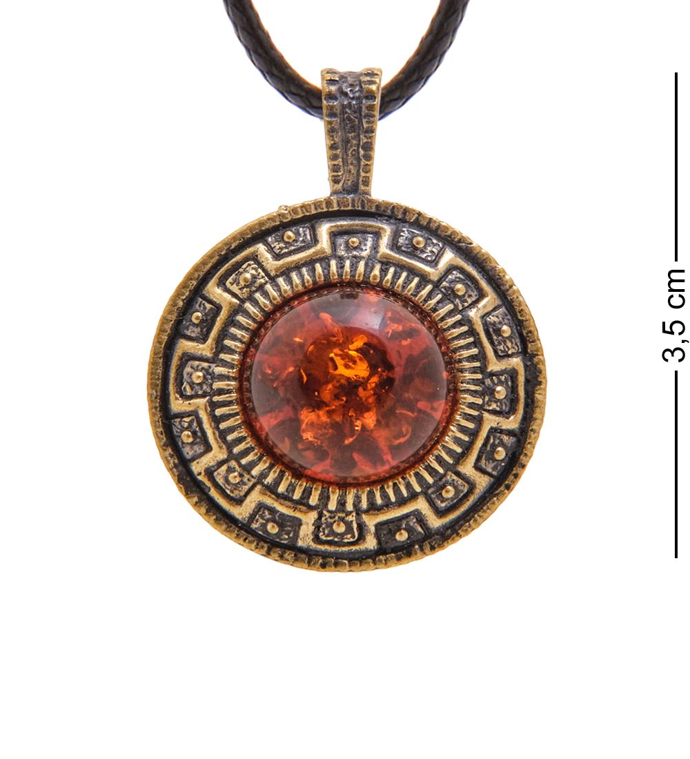 AM-3358 Подвеска «Жетон Георгий Победоносец» (латунь, янтарь)