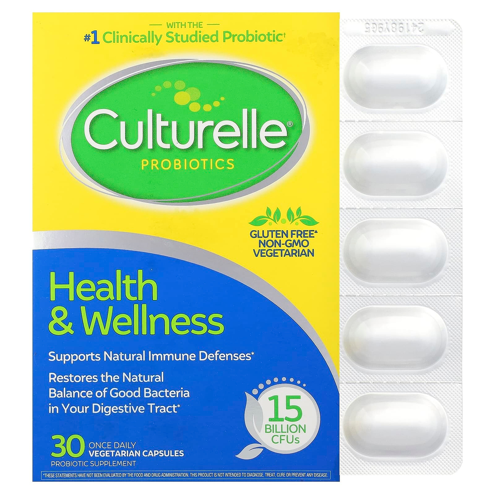 Culturelle, пробиотики, для здоровья и хорошего самочувствия, 50 мг (15 млрд КОЕ), 30 вегетарианских капсул
