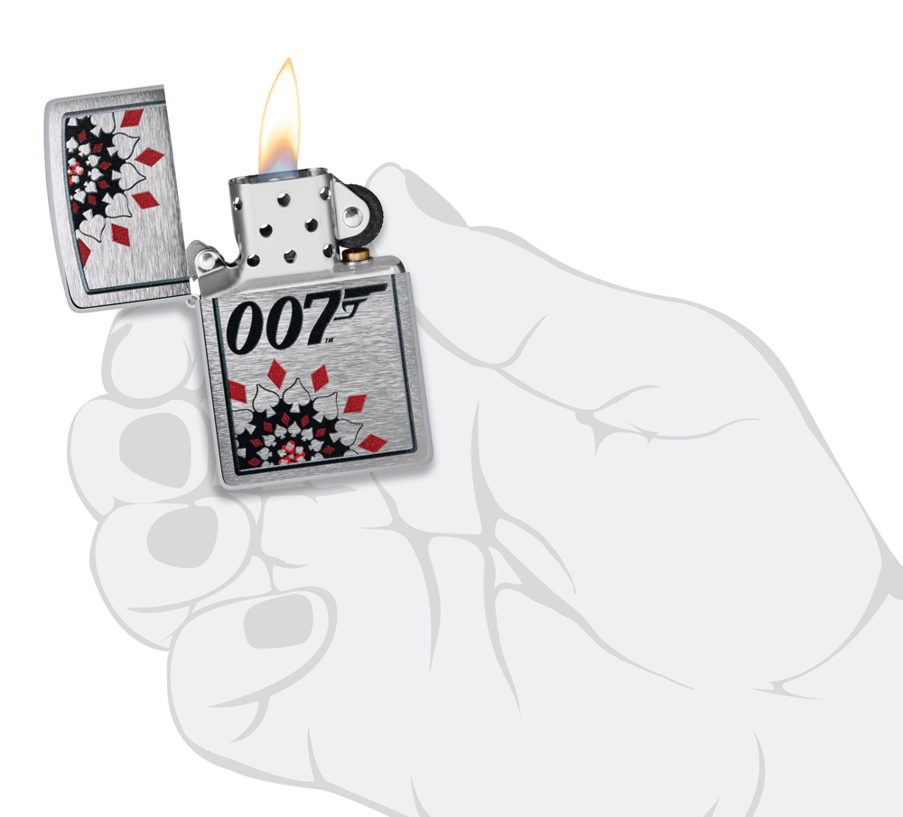 Зажигалка Zippo James Bond™ с покрытием Brushed Chrome, латунь/сталь, серебристая, 38x13x57 мм
