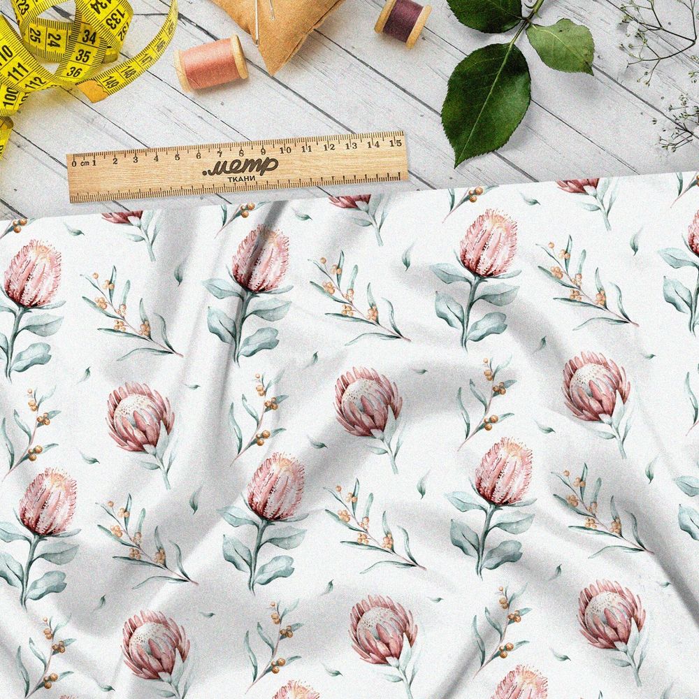 Ткань поплин цветок на стебле