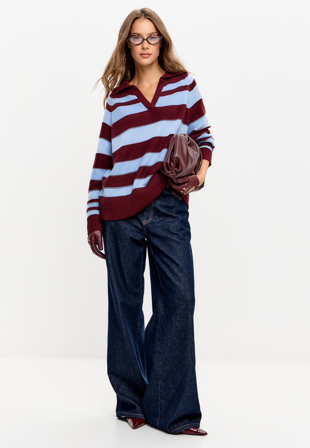 Свитер поло с V-образным вырезом