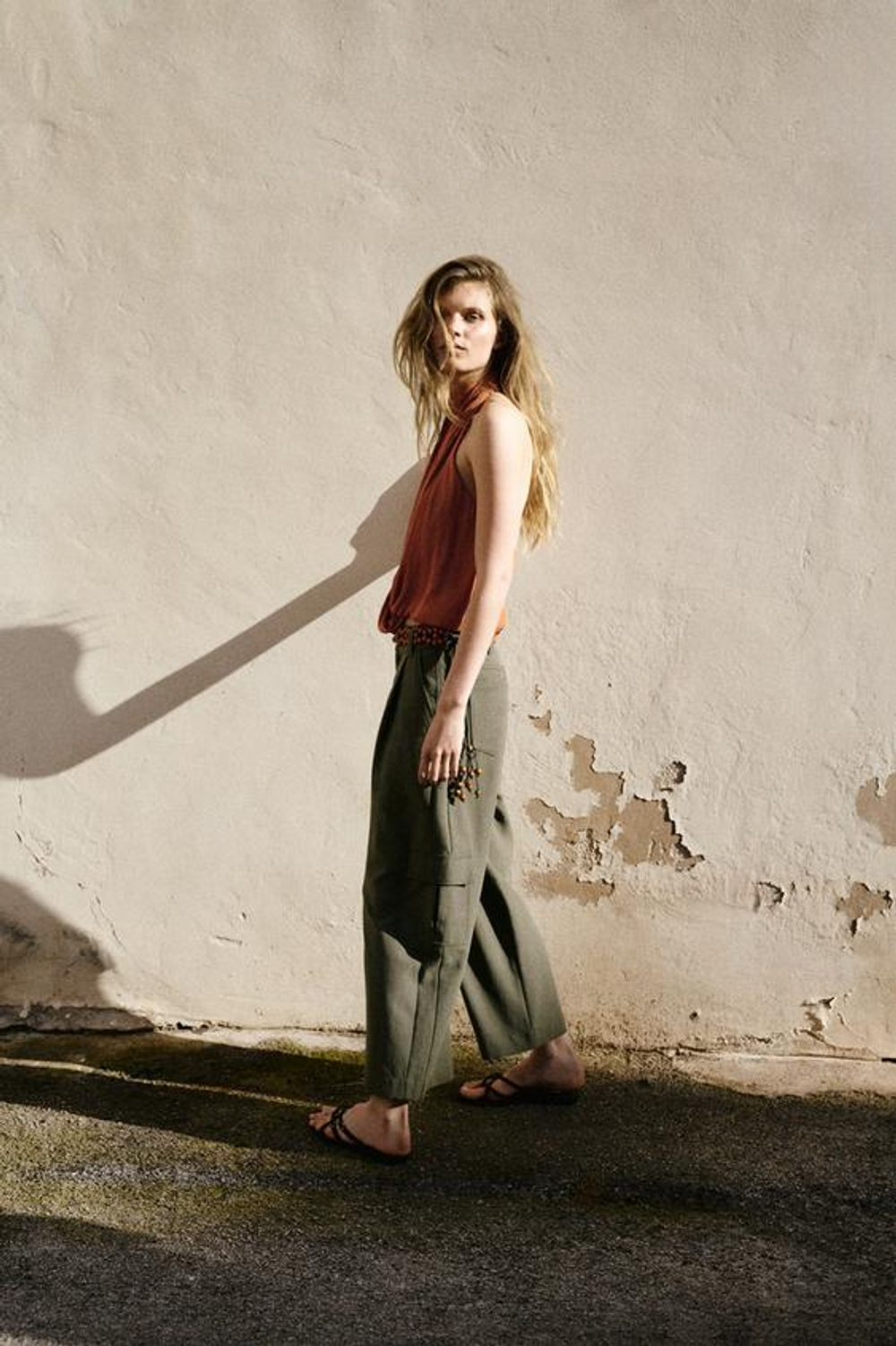 ZARA БРЮКИ КАРГО ПРЯМОГО КРОЯ, ХАКИ