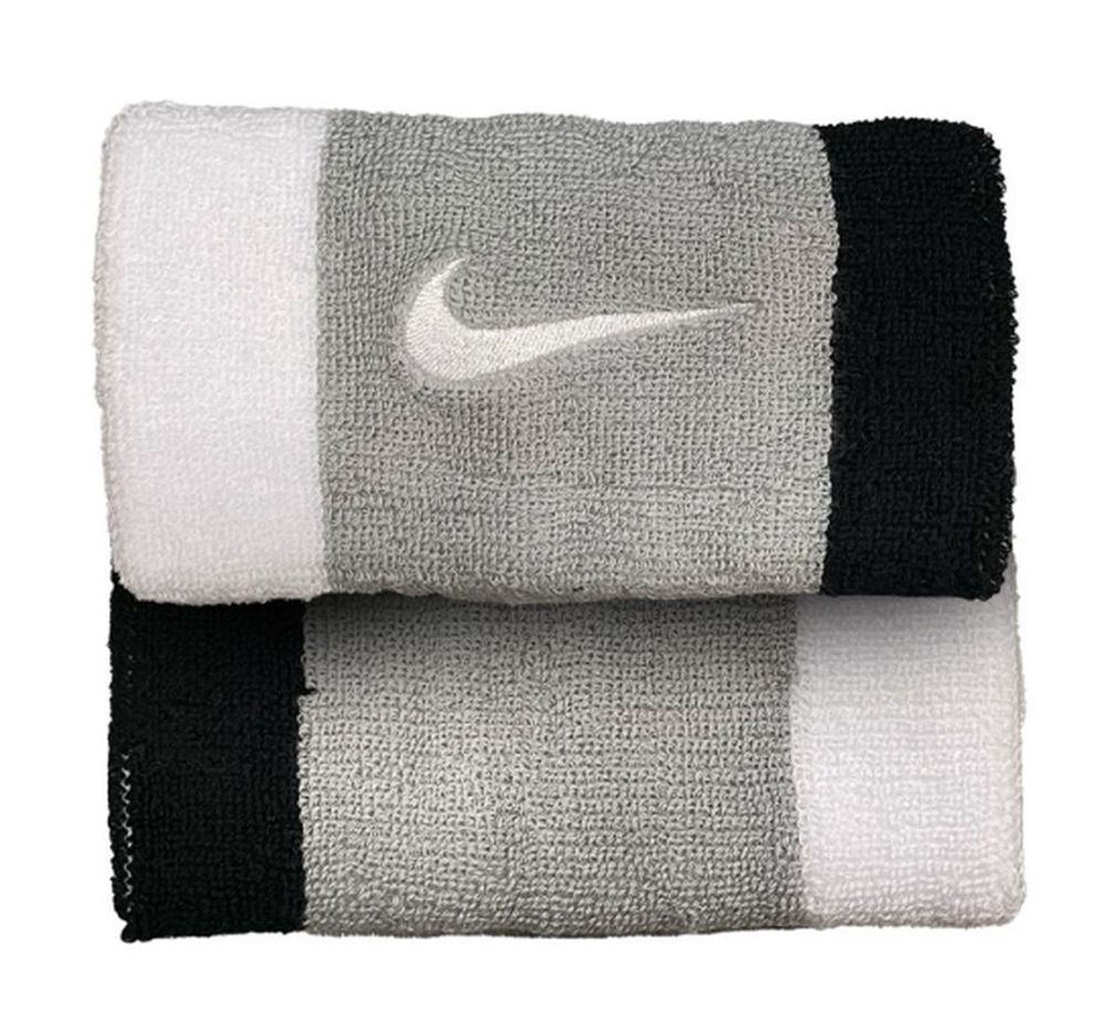 Напульсник теннисный Nike Swoosh Double-Wide Wristbands - light smoke gray/black/white