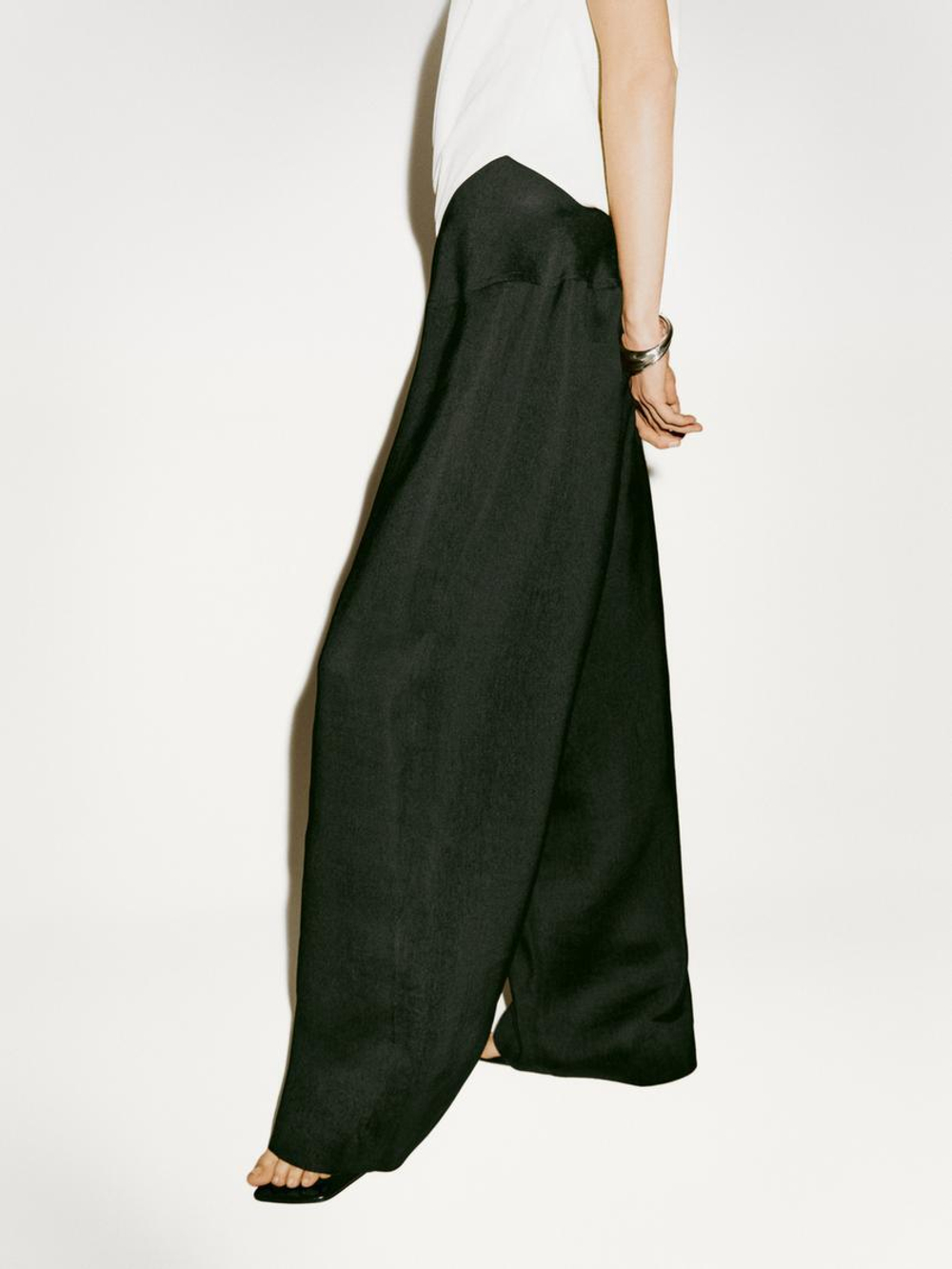 Massimo Dutti Брюки из льняной смеси с поясом-корсетом - Limited Edition, черный