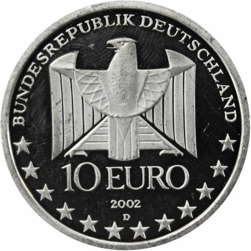 10 евро. 100 лет Берлинскому метро. Германия. Серебро. 2002 год. PROOF